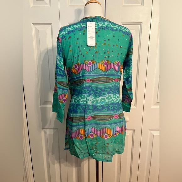 NWT Sakkas Carina Tie Front 3/4Sleeve Tunic with Cross Stitch Embroidey - Picture 10 of 11